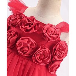 Babyhug Woven Sleeveless Fit and Flare Ruffle Party Dress with Floral Corsage - Red