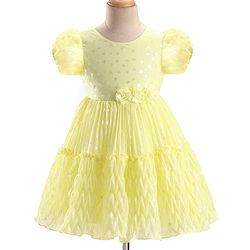 Babyhug Puffed Sleeves Fit And Flare Party Wear  Frock  With Froral Applique- Yellow