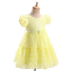 Babyhug Puffed Sleeves Fit And Flare Party Wear  Frock  With Froral Applique- Yellow
