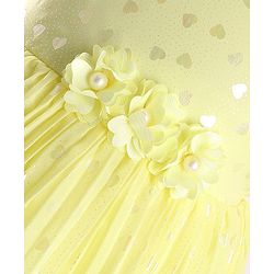 Babyhug Puffed Sleeves Fit And Flare Party Wear  Frock  With Froral Applique- Yellow