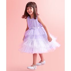 Babyhug Woven Sleeveless Layered Party Wear Tiered Dress with Bow Applique - Lavender