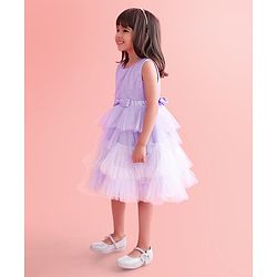 Babyhug Woven Sleeveless Layered Party Wear Tiered Dress with Bow Applique - Lavender