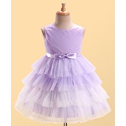 Babyhug Woven Sleeveless Layered Party Wear Tiered Dress with Bow Applique - Lavender