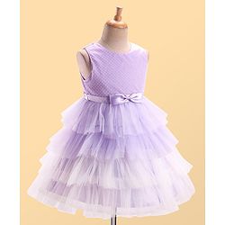 Babyhug Woven Sleeveless Layered Party Wear Tiered Dress with Bow Applique - Lavender