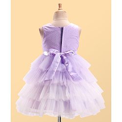 Babyhug Woven Sleeveless Layered Party Wear Tiered Dress with Bow Applique - Lavender