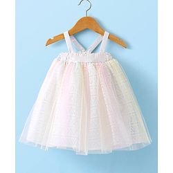 Babyhug Woven Singlet Sleeves A Line Textured Party Frock-Multicolor