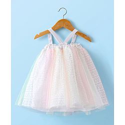 Babyhug Woven Singlet Sleeves A Line Textured Party Frock-Multicolor