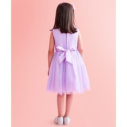 Babyhug Sleeveless Party Wear Fit and Flare Dress with Sequined Yoke and Corsage - Lavender