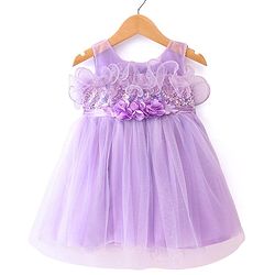 Babyhug Sleeveless Party Wear Fit and Flare Dress with Sequined Yoke and Corsage - Lavender