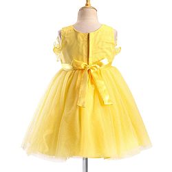Babyhug Woven Sleeveless Party Wear Fit and Flare Dress with Sequined Yoke and Corsage - Lemon Yellow