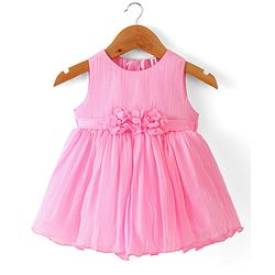 Babyhug Sleeveless Fit & Flare Textured Party Frock with Floral Corsage - Pink
