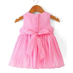 Babyhug Sleeveless Fit & Flare Textured Party Frock with Floral Corsage - Pink
