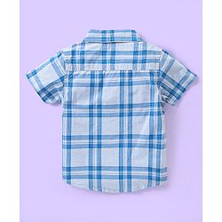 Babyhug 100% Cotton Knit Checkered Shirt & Shorts Set - Blue & White