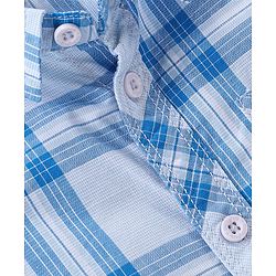 Babyhug 100% Cotton Knit Checkered Shirt & Shorts Set - Blue & White