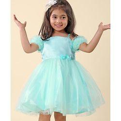 Babyhug Sleeveless Frill & Floral Detailing Solid Colour Fit & Flared Party Frock - Mint