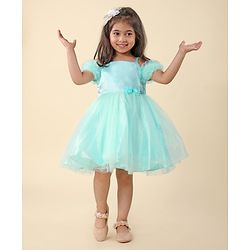 Babyhug Sleeveless Frill & Floral Detailing Solid Colour Fit & Flared Party Frock - Mint