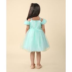 Babyhug Sleeveless Frill & Floral Detailing Solid Colour Fit & Flared Party Frock - Mint