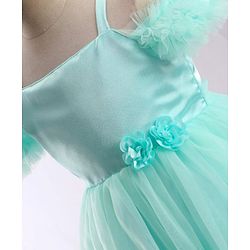 Babyhug Sleeveless Frill & Floral Detailing Solid Colour Fit & Flared Party Frock - Mint