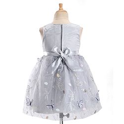 Babyhug Sleeveless Floral Embroidered & Corsage Detailing Fit & Flared Party Frock - Grey