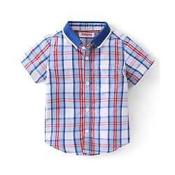 Babyhug Cotton Knit Half Sleeves Regular Collar Checkered Shirt & Denim Shorts Set - Multicolor