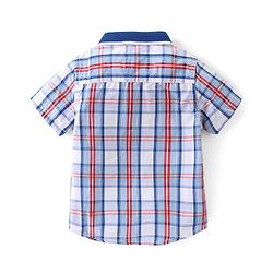 Babyhug Cotton Knit Half Sleeves Regular Collar Checkered Shirt & Denim Shorts Set - Multicolor
