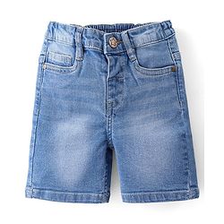 Babyhug Cotton Knit Half Sleeves Regular Collar Checkered Shirt & Denim Shorts Set - Multicolor