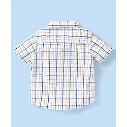 Babyhug Cotton Woven Half Sleeves Checks Shirt & Denim Shorts Set - White & Navy Blue