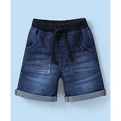 Babyhug Cotton Woven Half Sleeves Checks Shirt & Denim Shorts Set - White & Navy Blue
