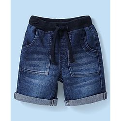 Babyhug Cotton Woven Half Sleeves Checks Shirt & Denim Shorts Set - White & Navy Blue
