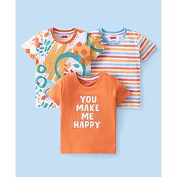 Babyhug Cotton Knit Half Sleeves T-Shirt Stripes & Text Graphics Pack Of 3 - Multicolor