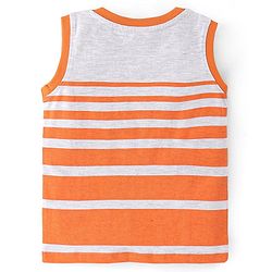 Babyhug Cotton Knit Sleeveless Striped T-Shirt with Headphone Print - Orange
