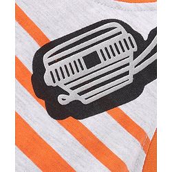 Babyhug Cotton Knit Sleeveless Striped T-Shirt with Headphone Print - Orange