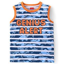 Babyhug Cotton Sleeveless Camouflage T-Shirt With Text Print - Blue