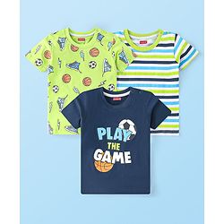 Babyhug Cotton Knit Half Sleeves Sports Printed T-Shirts Pack of 3 - Multicolour