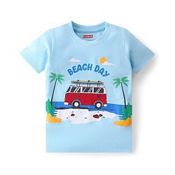 Babyhug Cotton Knit Half Sleeves T-Shirt Beach Print - Blue
