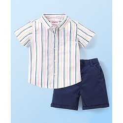 Babyhug Single Jersey Half Sleeves Striped Shirt & Shorts Set - Multicolor