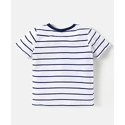 Babyhug Cotton Knit Half Sleeves Stripped Henley T-Shirt with Pocket- White & Navy Blue