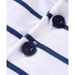 Babyhug Cotton Knit Half Sleeves Stripped Henley T-Shirt with Pocket- White & Navy Blue