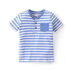 Babyhug Cotton Knit Half Sleeves Striped T-Shirt - Blue