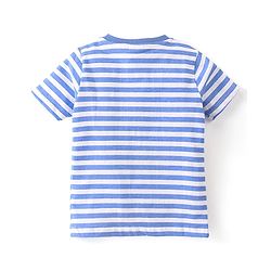 Babyhug Cotton Knit Half Sleeves Striped T-Shirt - Blue