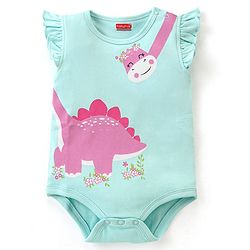 Babyhug 100% Cotton Knit Sleeveless Onesies with Dino Print - Blue