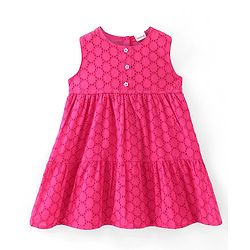 Babyhug Schiffli Woven Sleeveless Tiered Frock - Pink