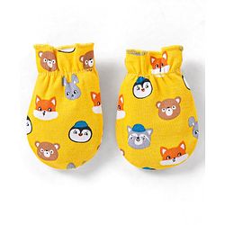Babyhug 100% Cotton Mittens & Booties Set Animal Print - Yellow