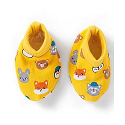 Babyhug 100% Cotton Mittens & Booties Set Animal Print - Yellow