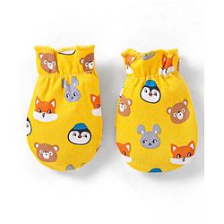 Babyhug 100% Cotton Mittens & Booties Set Animal Print - Yellow
