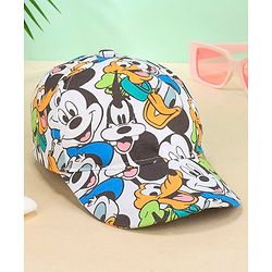 Babyhug Disney Cotton Summer Cap With Mickey Mouse Family All Over Print - Multicolor
