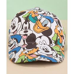 Babyhug Disney Cotton Summer Cap With Mickey Mouse Family All Over Print - Multicolor