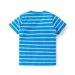 Babyhug Single Jersey Knit Beach Theme Dungaree with Striped Half Sleeves T-Shirt - Blue