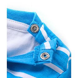 Babyhug Single Jersey Knit Beach Theme Dungaree with Striped Half Sleeves T-Shirt - Blue