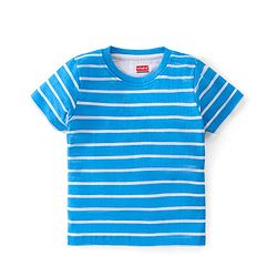Babyhug Single Jersey Knit Beach Theme Dungaree with Striped Half Sleeves T-Shirt - Blue